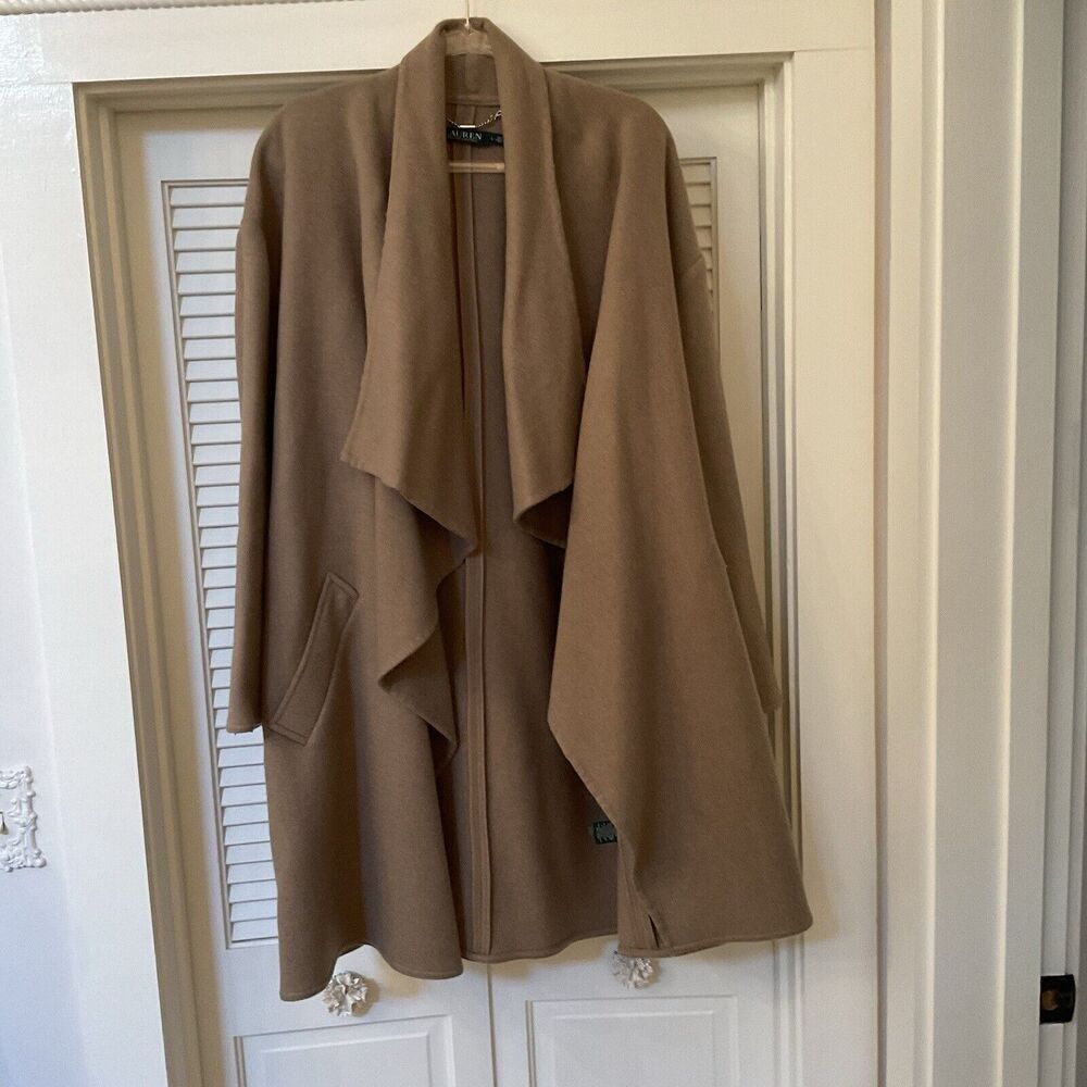 Lauren Ralph Lauren Camel/Tan Open-Front Draped Cape Coat - Picture 3 of 13